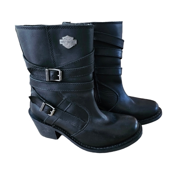 Harley Davidson Heights Black Leather Motorcycle Boots Women's, Metal, Size 8.5 - Picture 2 of 14